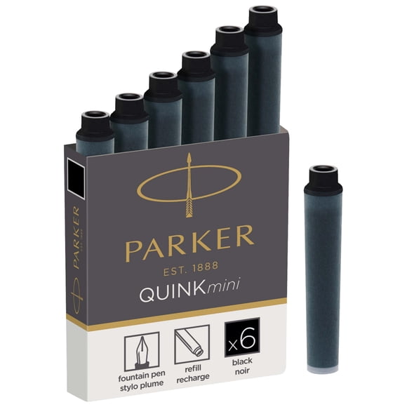 Cartuchos de recarga de tinta para pluma estilográfica Parker QUINK Black 6