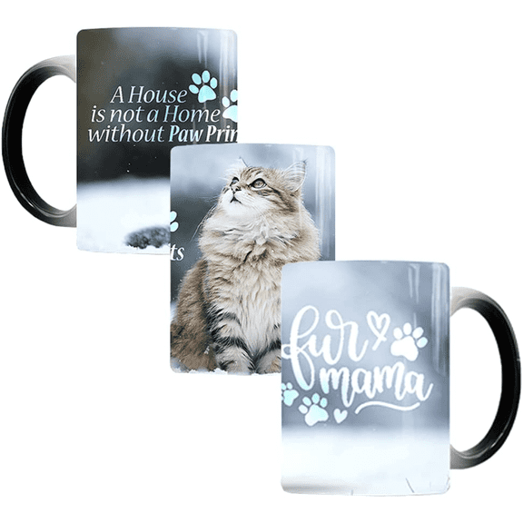 Funny Coffee Mug, Caliamary Ceramic Cat Mug Cute Heat Changing Mug, Heat Sensitive Color Changing Mug Coffee Cup for Women Men Kids Cat Lovers (Cat)