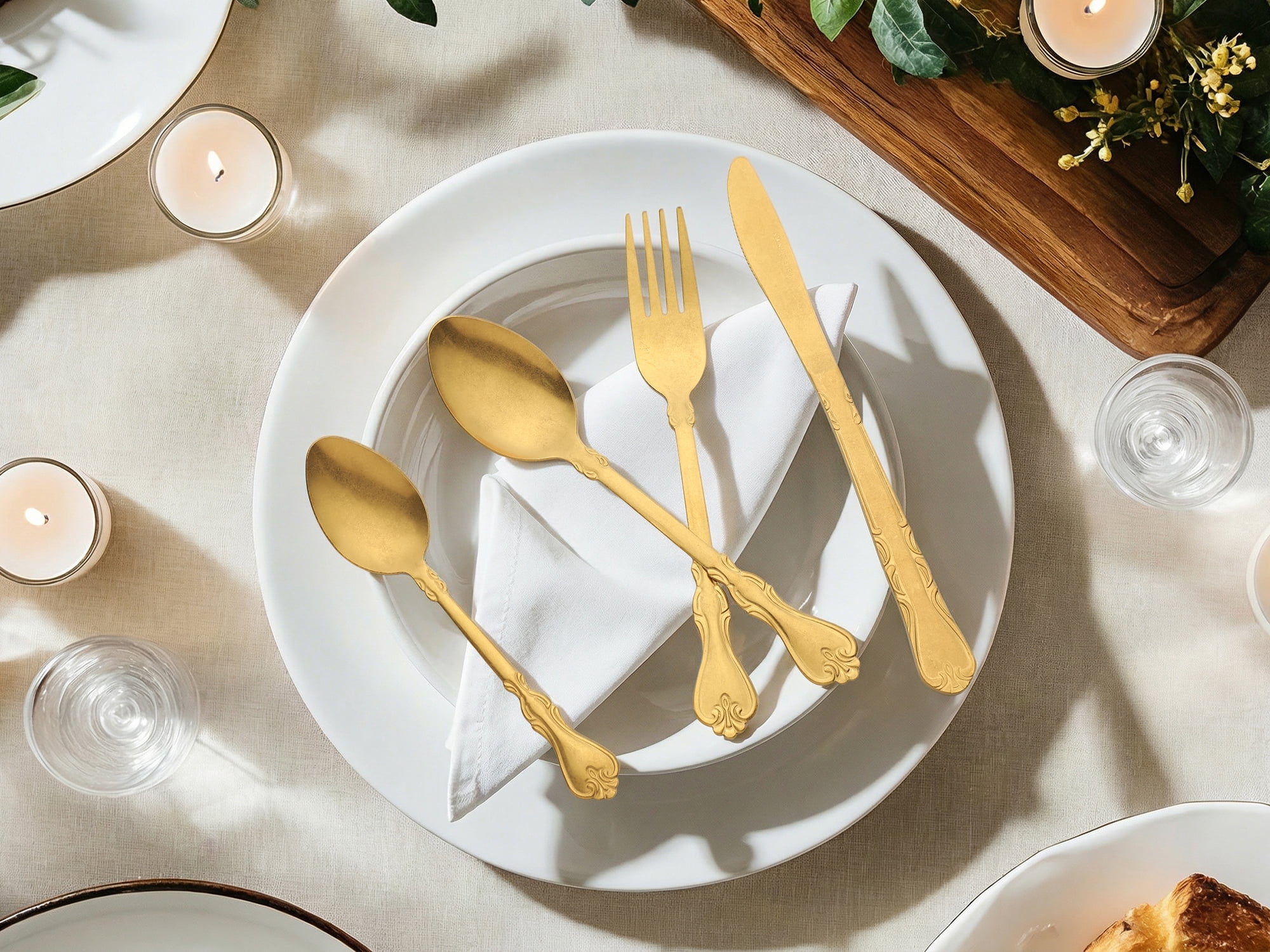 Unique Bargains Durable and Elegant Stainless Steel Silverware Set Gold 4pcs
