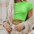 thumbnail image 5 of WREESH Women's Rib Knit Crop Tops Solid Color Round Neck Short Sleeve Casual Fashion Tops Green, 5 of 9