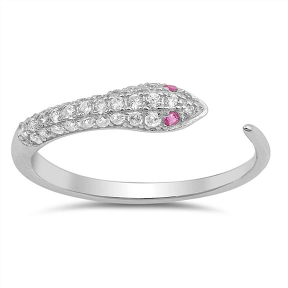 Clear CZ Open Snake Midi Boho Adjustable Ring Sterling Silver Band Size 6