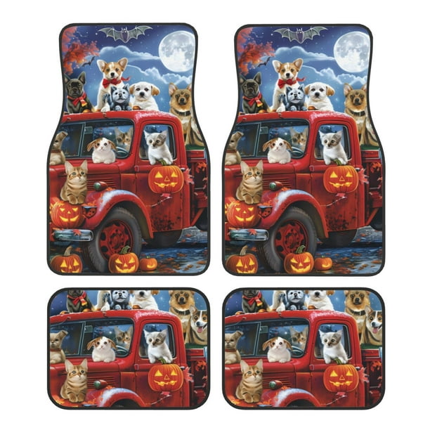 Balery Halloween Pets Pumpkins Juego de 4 Alfombrillas para Auto, Revestimientos de Caucho Resistente, Diseño Antideslizante