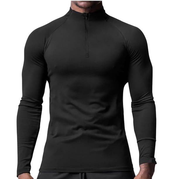 pstuiky Camisas para hombre de manga larga, Protector solar de verano para hombre, transpirable, de color sólido, con cremallera, cuello alto y manga larga. Tops de hombre xxl