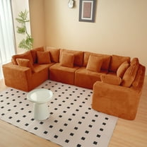 SOULART 135.5" Modular Customizable/L/U-Shape Sofa,Orange Boneless Sectional Couch - 6-Seater Corduroy Couchfor Living Room Furniture