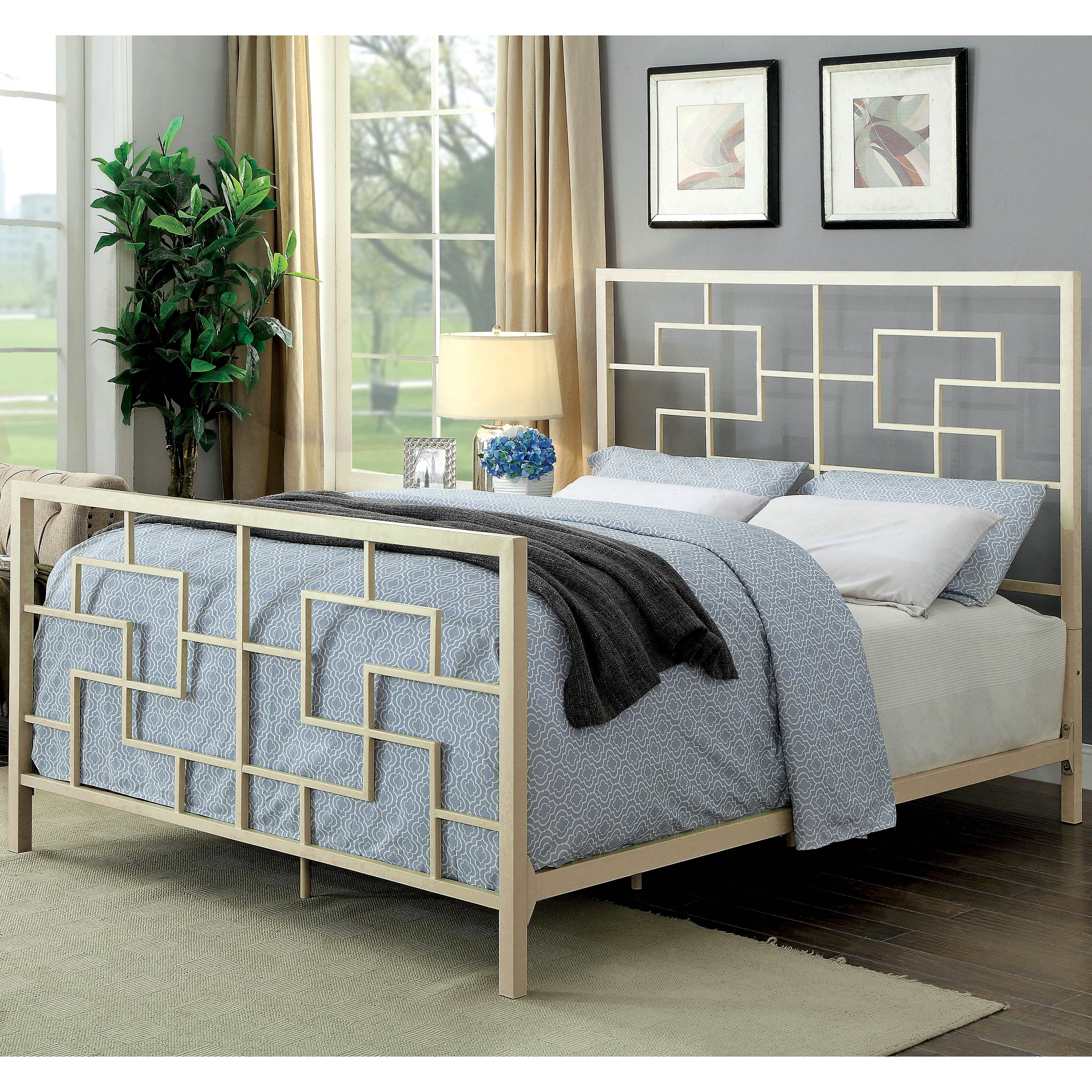 Furniture of America Tristen Metal Panel Bed, California King, White