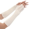 thumbnail image 1 of Gants Mitaines Blancs pour Femmes Tricotés Sans Doigts Super Longs, 1 of 3