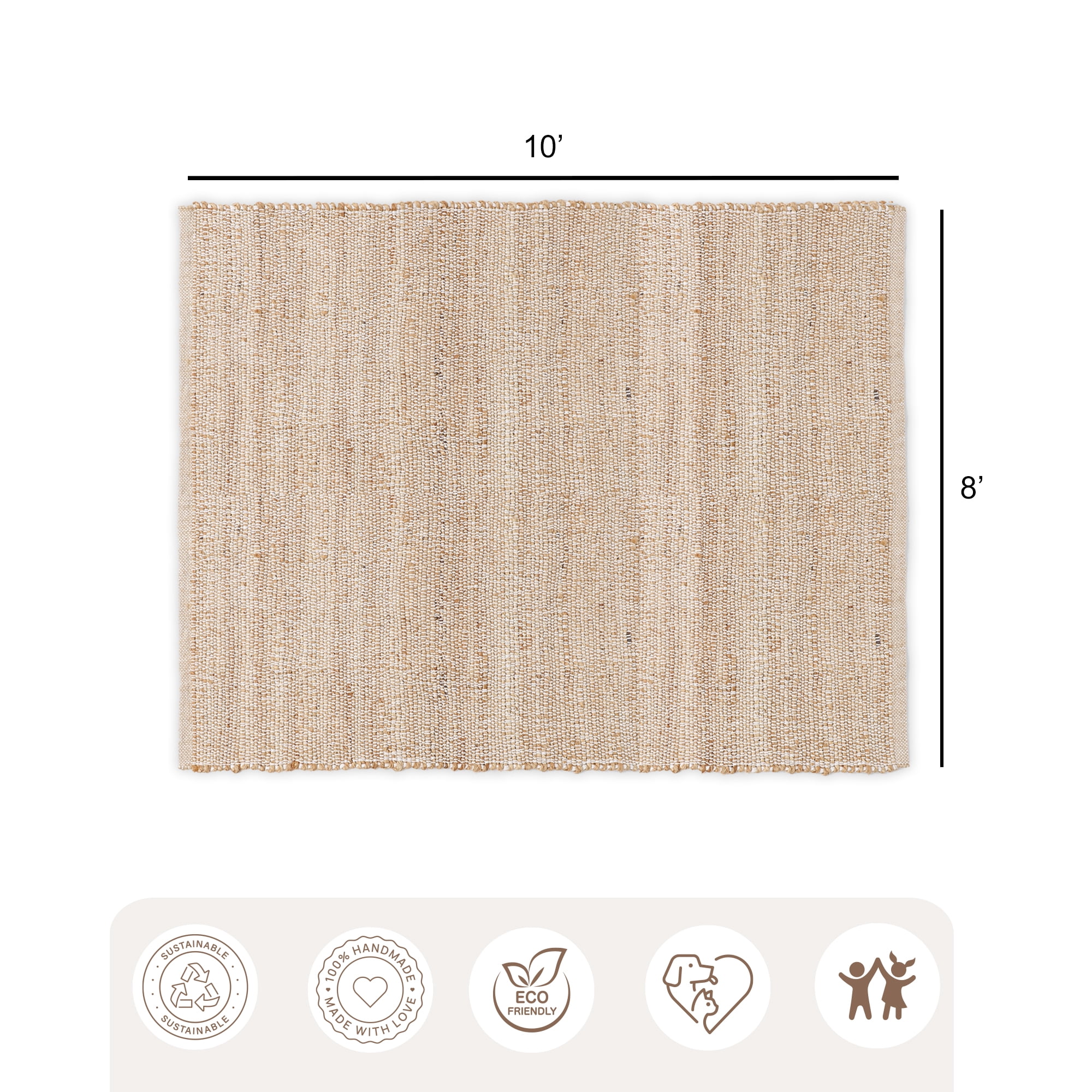 · REDEARTH · Jute Cotton Area Rug - 8'x10' Rectangular Rug, Sustainable Handwoven, Non-Shedding, Soft & Durable – Reversible, Neutral Tones for Home Décor in Living Room, Dining Room, Bedroom