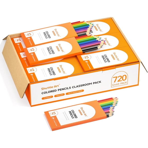 Shuttle Art 720 Colored Pencils Bulk, 12 Vibrant Colors, Pack of 60, Pre-sharpened Coloring Pencils, Wood Colored Pencil for Kids Teachers, Classroom Essentials, Back to School Supplies
