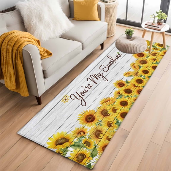 2'x6' Rug Runners for Hallways Kitchen, Sunflower Non Slip Entryway Beside Floor Carpet Runner, Yellow Summer Botanical Farmhouse Floral Wooden Laundry Room Bedroom Throw Rugs Mat for Family Pet