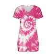 thumbnail image 4 of 2 Piece Pajamas Sets for Women Summer Tie-dye Outfits Short Sleeve Pleated V Neck Top and Shorts Set lounge Homewear (XXL, pink 03), 4 of 5