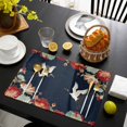 thumbnail image 3 of Navy Blue Crane Placemats Set of 12, Vintage Red Teal Spring Floral Botanical Placemats for Dining Table, Place Mats for Kitchen Tabletop, Waterproof Wipeable Dining Table Mats Set, 3 of 9
