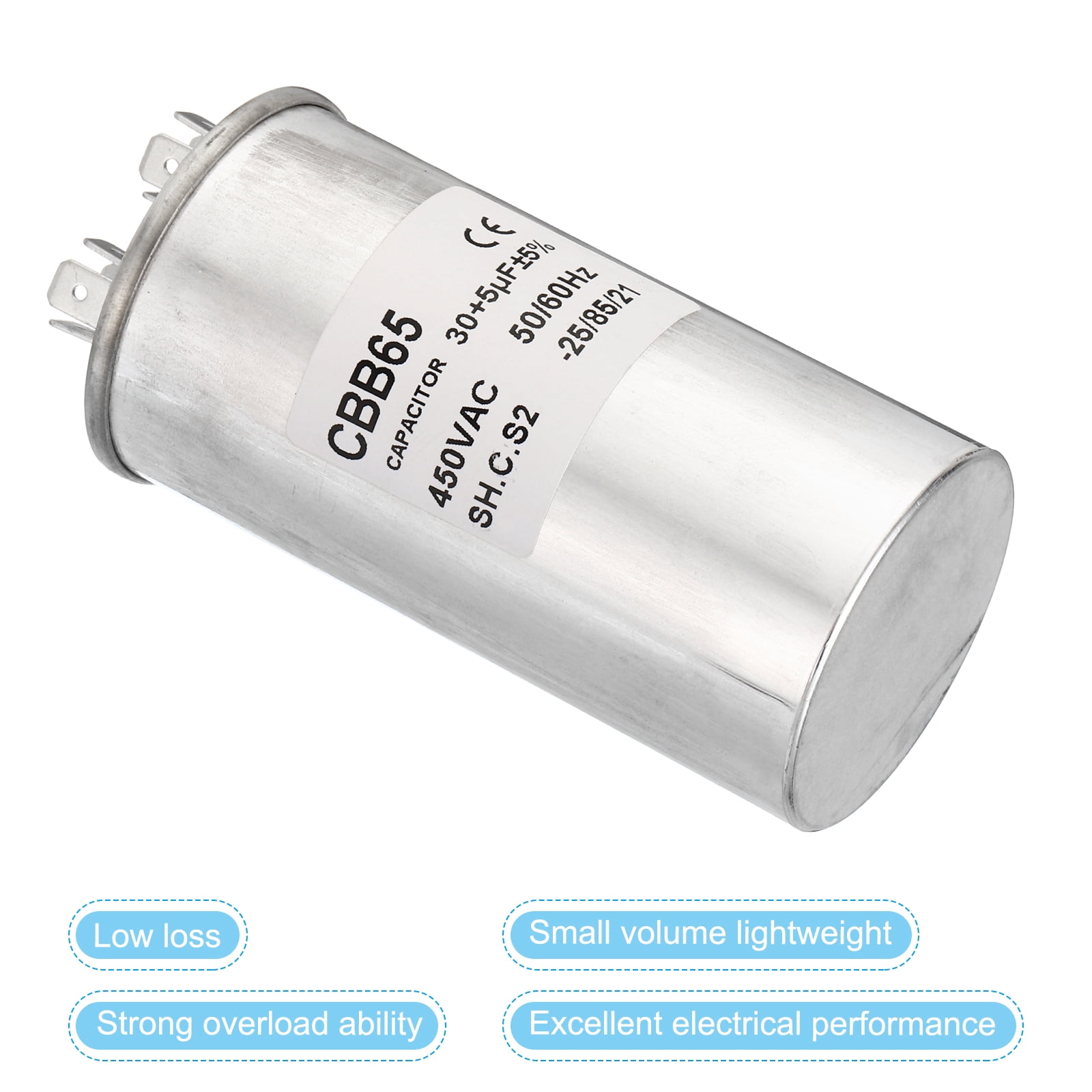 Uxcell CBB65 30+5uF Run Capacitor,30+5mfd 1Pcs AC 450V Aluminum Case with 3 Terminal