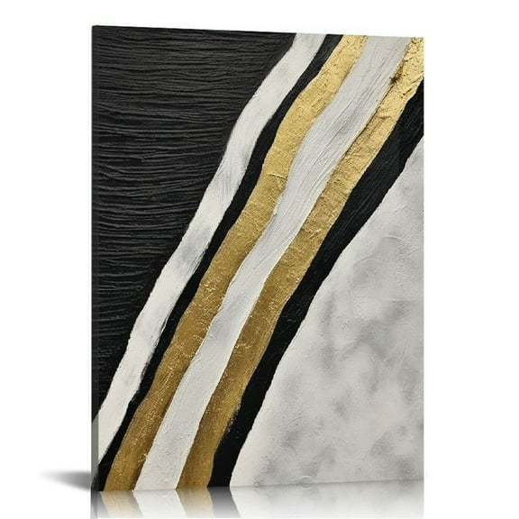 ONETECH Hand Painted Oil Painting On Canvas, Wabi-Sabi Grey and Gold Foil Paintings,3d Texture Black and White Light Luxury,Modern Abstract Large Wall Art Decor For Living Room Bedroom