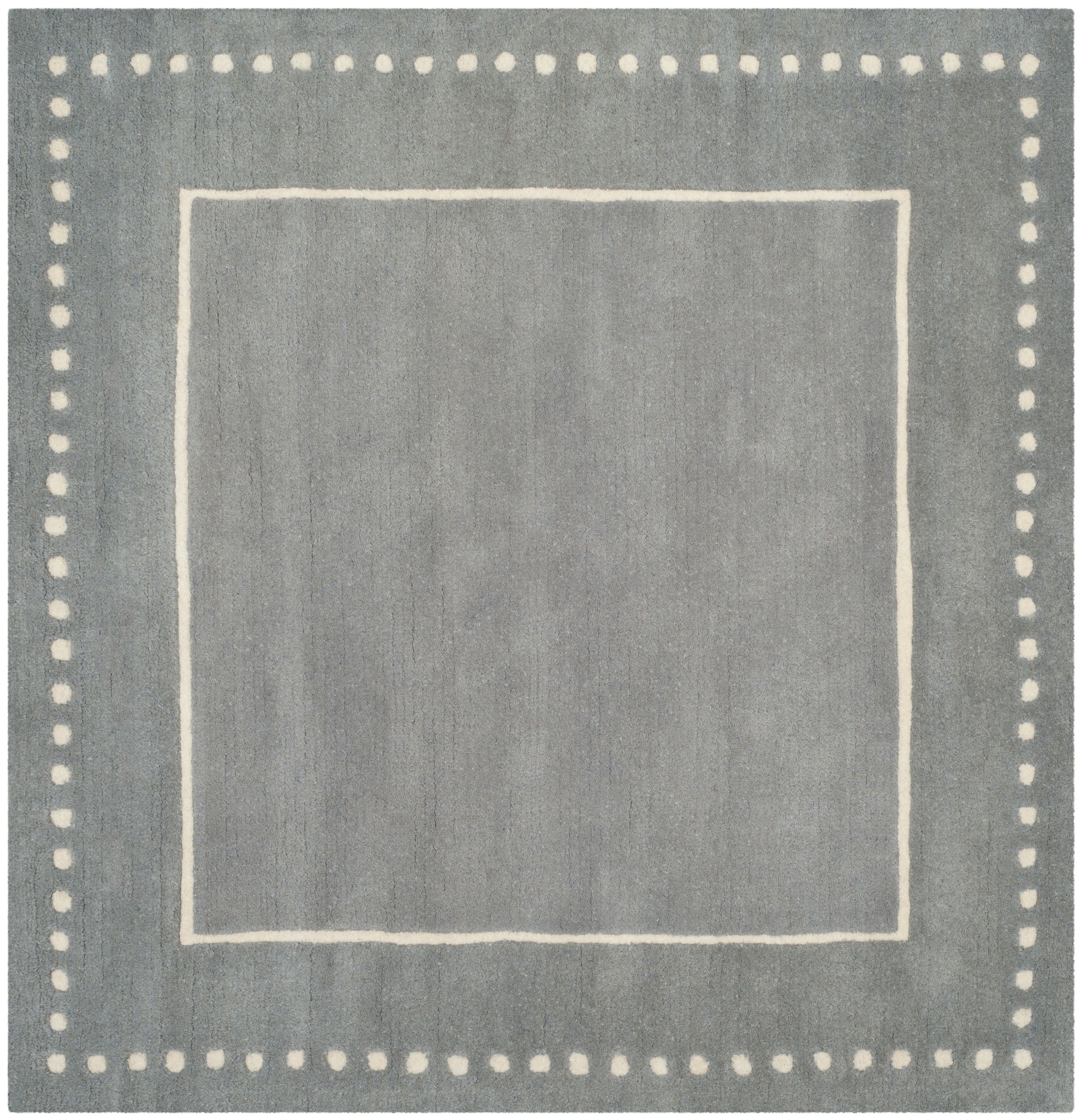 SAFAVIEH Bella Danita Plain Dotted Bordered Wool Area Rug, Silver/Ivory, 5' x 5' Square