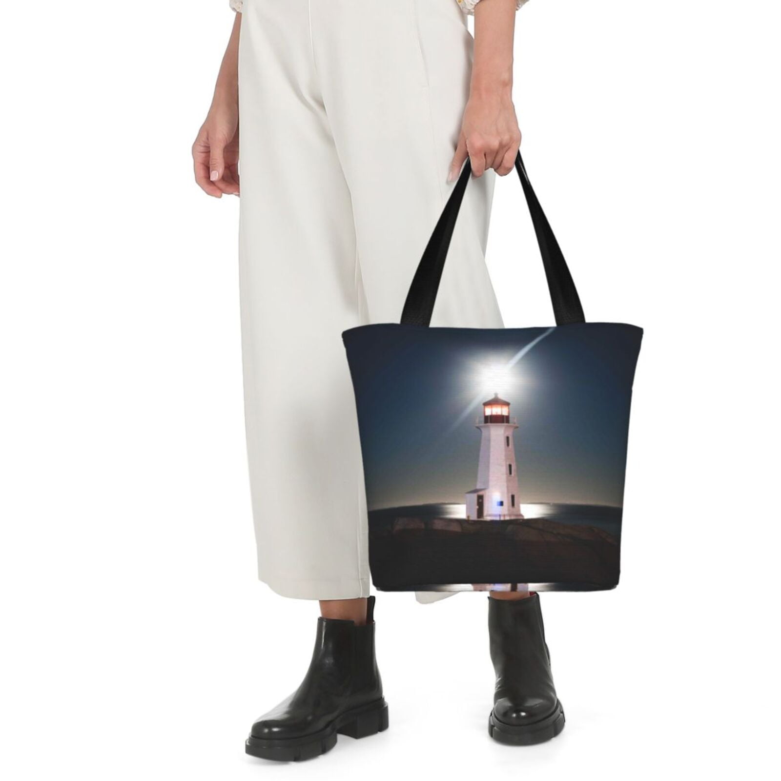 Ratiio Peggy's Cove Lighthouse Print Shoulder Bag for Women, Polyester Crossbody Purse Lightweight Handbag for Daily Travel and Casual Use