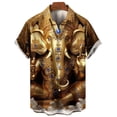 thumbnail image 4 of Camiseta de manga corta con estampado 3D de elefante para hombre, camisa informal personalizada de calle con cuello vuelto y botones, verano 2024, 4 of 5