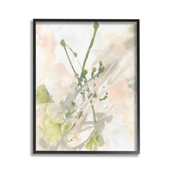 Stupell Industries Green Abstract Splatter Abstract Painting Black Framed Art Print Wall Art, 16 x 20