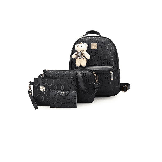 Bolsas De Mujer Moda Dama Mochila Cosmetiquera Correa 4 Set Xtellar negro