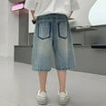 thumbnail image 4 of XXWXYD Boys Baggy Jorts Jean Shorts with Drawst𝗋ing, Youth Straight Leg Denim Shorts Pockets, Tween Prep𝗉y Thin Casual Bottoms, Elastic Waist Comfort Fit, 4 of 7