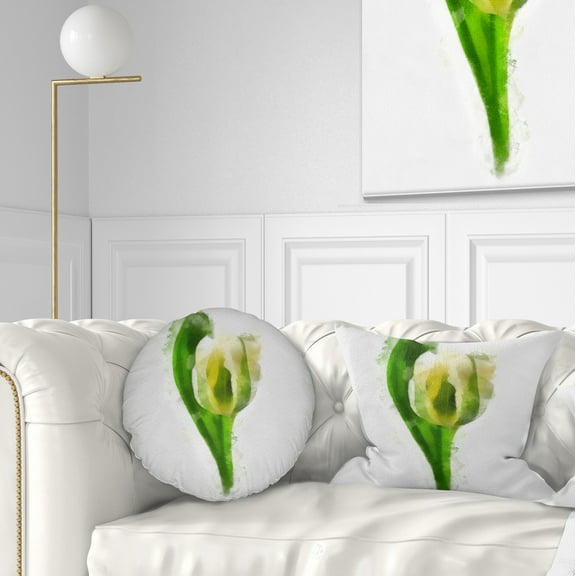 Designart White Tulip with Green Leaves - Floral Throw Pillow - 12x20