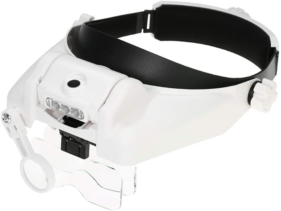 Jewelry and 5 Detachable Lenses Crafts Reading Headband Magnifying Glass with LED Light Suitable for Close Work Sewing 1x, 1.5X, 2X, 2.5X 3.5X Maintenance 