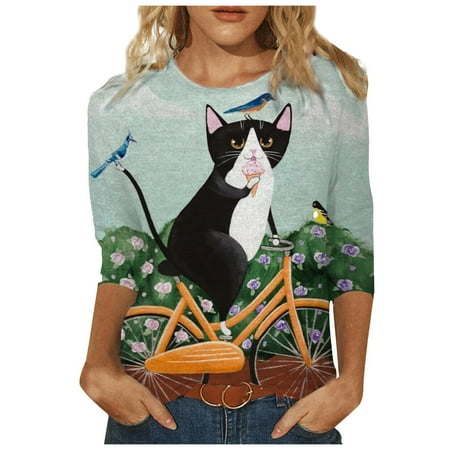 

LBECLEY Long Sleeve Undershirts for Women Casual Tops Fashion Printed Spring Tee Women s Sleeves Crew-Neck Mid-Length Women s Blouse Pajama Set Older Women Cotton Blend Army Green Xxxl