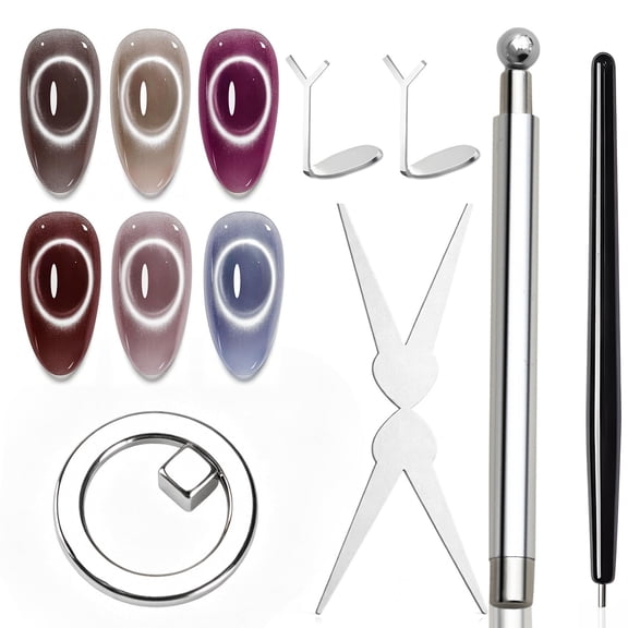 RAGUPEL Ring Cat Eye Magnet Set for Nails with Hollow Circle,Ball Magnet & 3-In-1 Magnetic Tool for Black Hole,Halo & Multi Effects,Cat Eye Gel Polish Nail Art Diy Salon Use