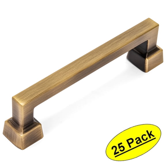 25 Pack - Cosmas 1481-96BAB Brushed Antique Brass Contemporary Cabinet Hardware Handle Pull - 3-3/4" Inch (96mm) Hole Centers