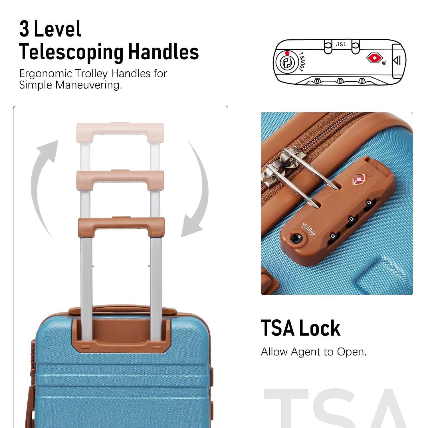 LONG VACATION Luggage Set 6 Piece Suitcase with Spinner Wheels, ABS+PC Hardshell Luggage with TSA Lock & YKK Zipper
