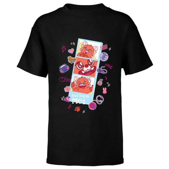 Disney and Pixar’s Turning Red Panda Mei Cute Photo Strip - Short Sleeve T-Shirt for Kids - Customized-Black