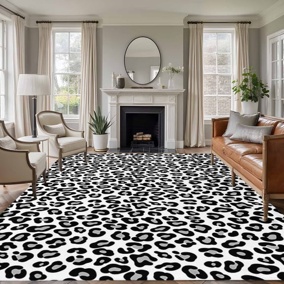 Large Area Rugs for Living Room Bedroom, Black Abstract Art 8'x10' Rug Washable Carpet Runner Indoor Outdoor, Elegant Modern Art Luxury Non Slip Floor Mats Rug for Kitchen, Patio