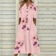 thumbnail image 2 of Vestido largo con bolsillos y botones de manga corta con cuello en V y estampado de mariposa suelto informal para mujer a la moda Fridja  NMB3992, 2 of 8