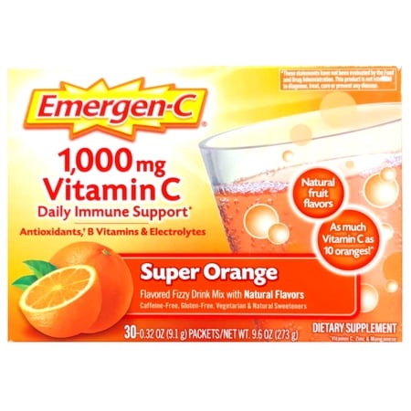 Emergen-C 1000Mg Vitamin C Powder for Immune Support Super Orange, 30 Count, 0.32 Oz Packets