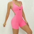 thumbnail image 6 of Mrat Women's One-Piece Jumpsuit Sleeveless Short Bodycon Rompers Back Crossing Yoga Workout Bodysuit Linen Jumpsuits for Women S-62 Hot-Pink L, 6 of 8