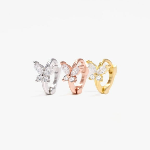 Crystal 3A CZ Insect Butterfly Small Hoop Earrings