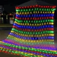 thumbnail image 4 of Cortina de luces LED de malla navideña para exteriores, 200 luces LED de color rosa y morado de 3 x 2 m, para decoración de fiestas y festividades, 4 of 5