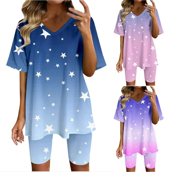 Azrian Womens Plus Size Pants,Women Fashion V-Neck Blouse Short Sleeve Tops Shorts Casual Suit Sets