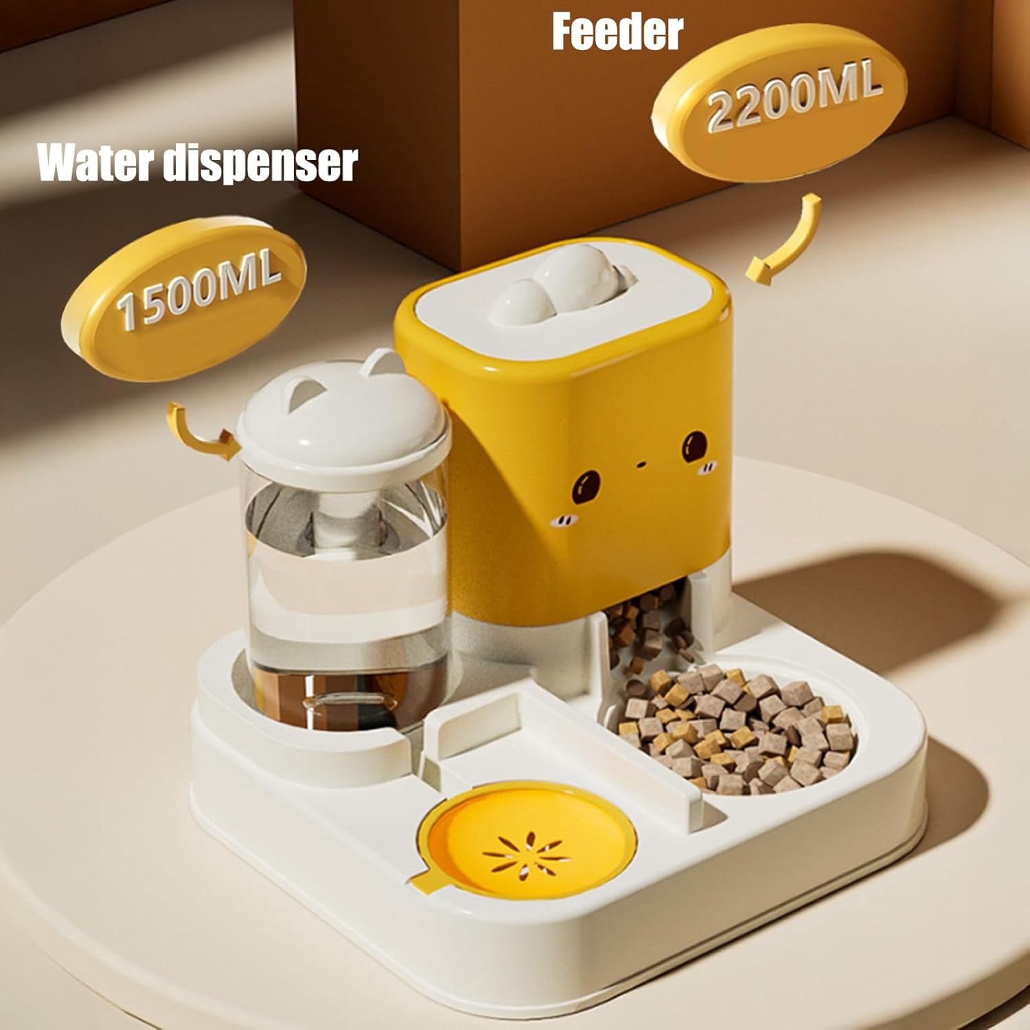 2 in 1 Automatic Cat Food Feeder Water Dispenser, Gravitys Water Bowl for Indoor Small Cats Dogs Puppies