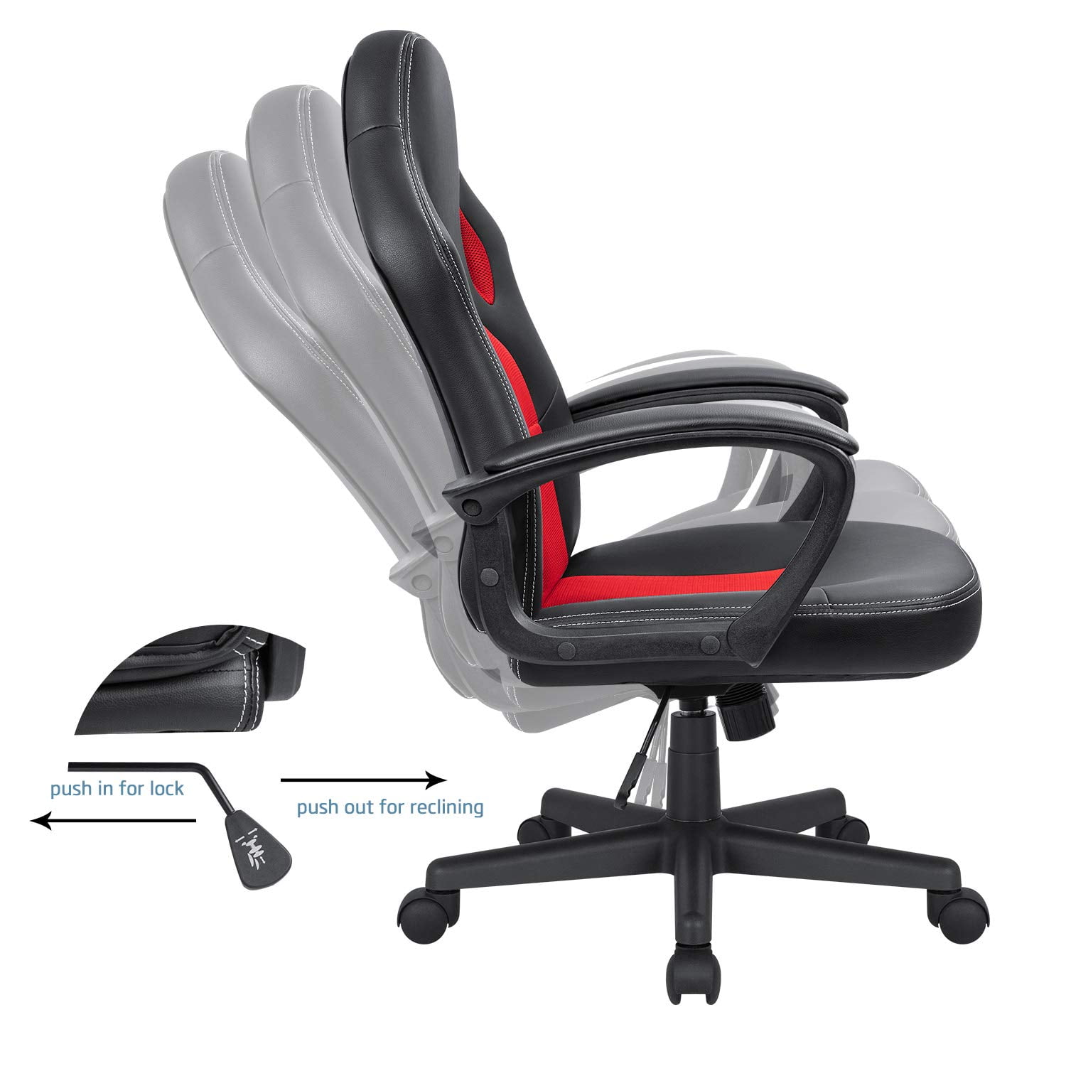 Lacoo Faux Leather Computer Gaming Chair Office Desk Chair with Lumbar Support, Red
