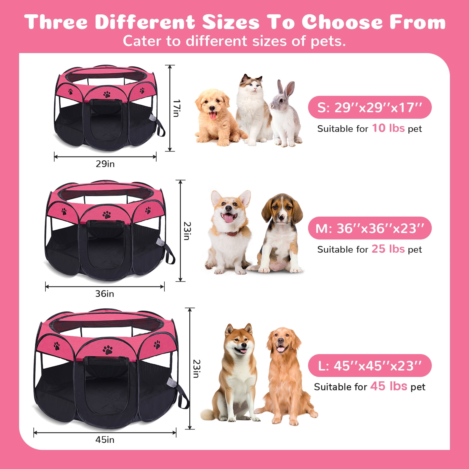 Luxvie Large Pet Playpen Cat Playpen Dog Playpen Indooor Cat Cage Dog Fence, 36" Diameter 23" Height Cat Tent Playpen for Indoor Cats Pen for Cat Puppy Rabbit, Red & Black