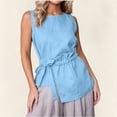 thumbnail image 4 of Ashirexll Summer Tops for Women Women Round Neck Sleeveless Waist Asymmetrical Hem Solid Color Casual Blouse Top, 4 of 7