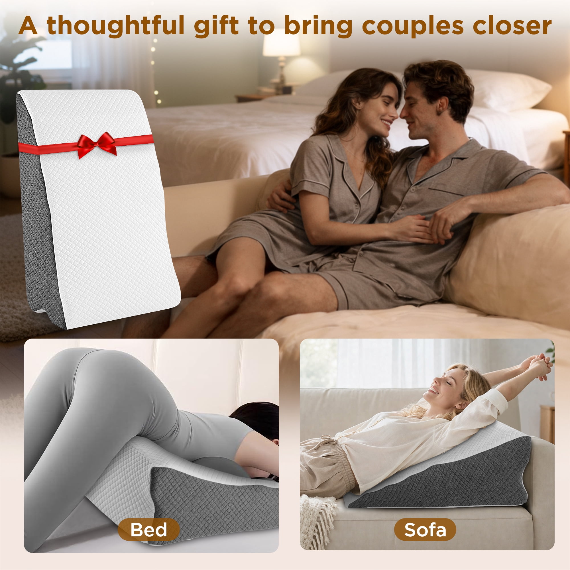 Kaipara Memory Foam Wedge Pillow for Sleeping, Bed Wedge Pillows Headboard for Apnea & Acid Reflux, Neck & Back Pain Relief, Adult Ergonomic Triangle Support Pillow for Sitting, Reading and Lying