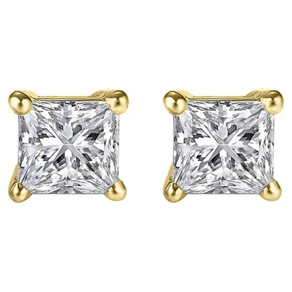 Precious Stars 14K Yellow Gold Cubic Zirconia 4-mm Princess-cut Screwback Earring Studs