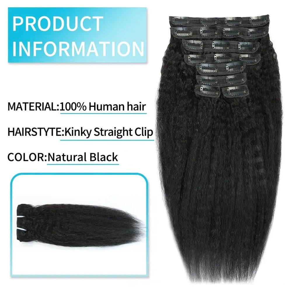 Kinky Straight Clip in Hair Extensions Seamless Clip ins Hair Extensions Real Human Hair