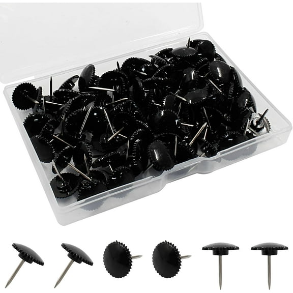 100 Pcs Black Push Pins, Plastic Thumb Tacks for Wall Hanging, Flat Head and Steel Point Push Pins Wall Tacks Thumbtacks for Furniture Cork Board DIY Projects or Home Decor