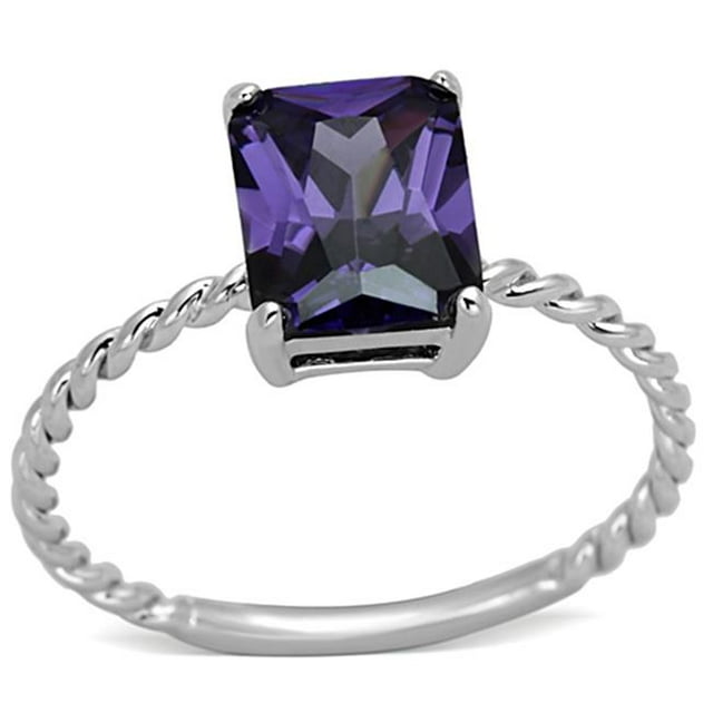 Alamode 3W498-9 Bague en Laiton Rhodié pour Femmes avec CZ de Qualité AAA en Améthyste - Taille 9