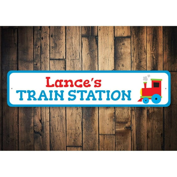 Train Station Kids Room Novelty Sign, Metal Wall Decor - 4x18 inches