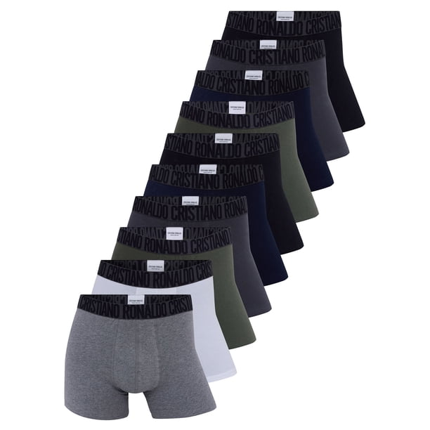 CR7 Calzoncillos para hombre, lote de 10 - calzoncillos, algodón elástico, logo en cintura Negro/Azul/Gris S (Small)