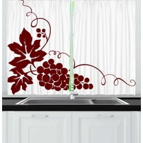 Ambesonne Grape Kitchen Curtains, Grape and Leaf Curlicue Stalk, 55"x45", Burgundy and White