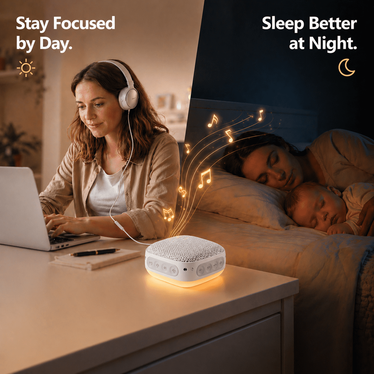 DTIRD White Noise Sound Machine,20 Soothing Noise Machine for Baby & Adults,Sleep Aid & Focus Therapy, Night Light, Timer, Memory & Headphone Compatible ,Ideal for Home, Office & Travel